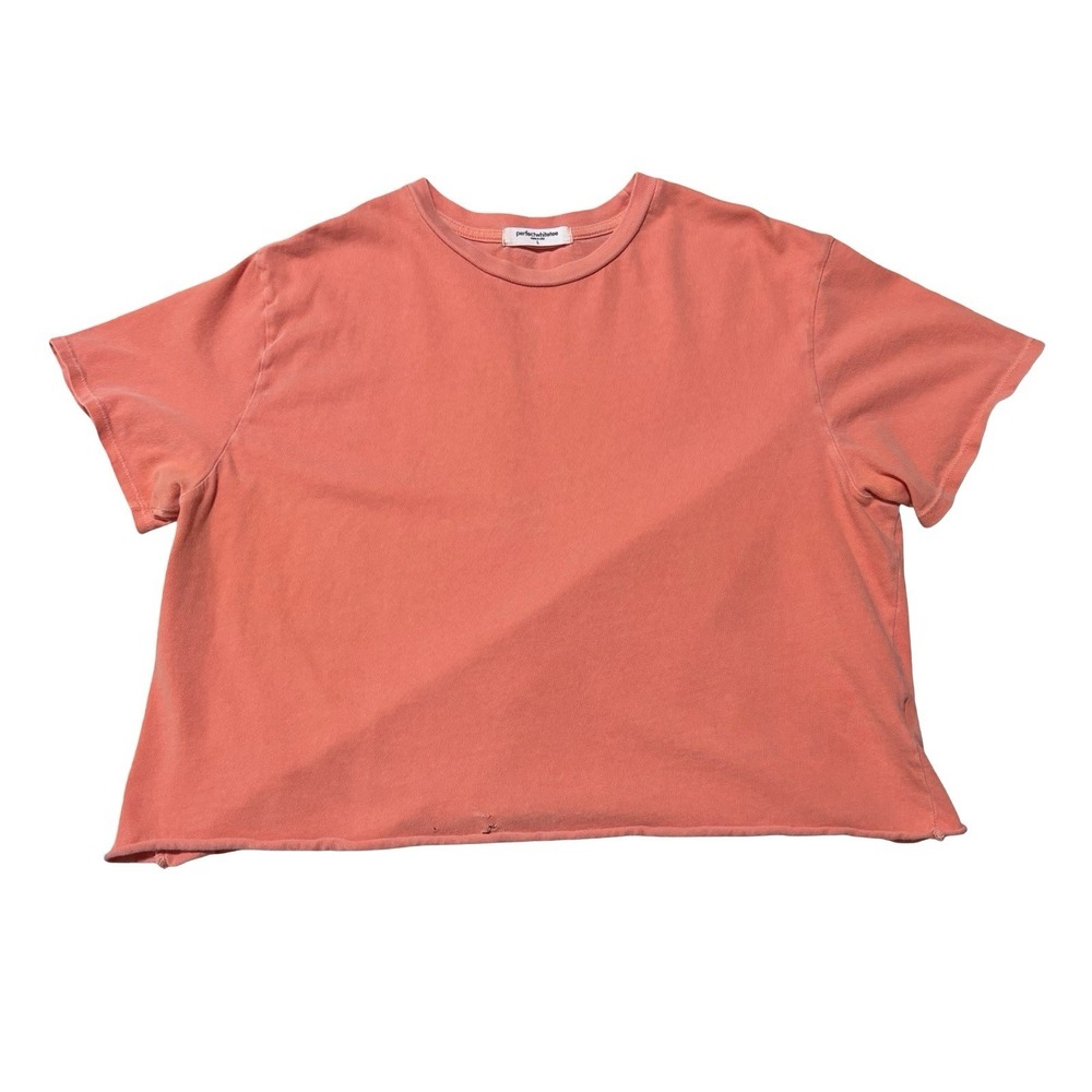 PerfectWhiteTee Women's Raw Hem Cropped T Shirt Orange Size Large 21x19